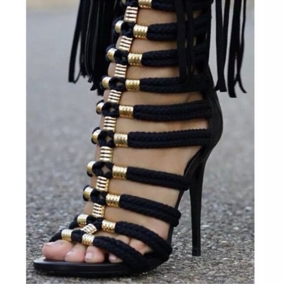 Balmain Shoes - BNIB BALMAIN X H&M black rope gladiator boots 41